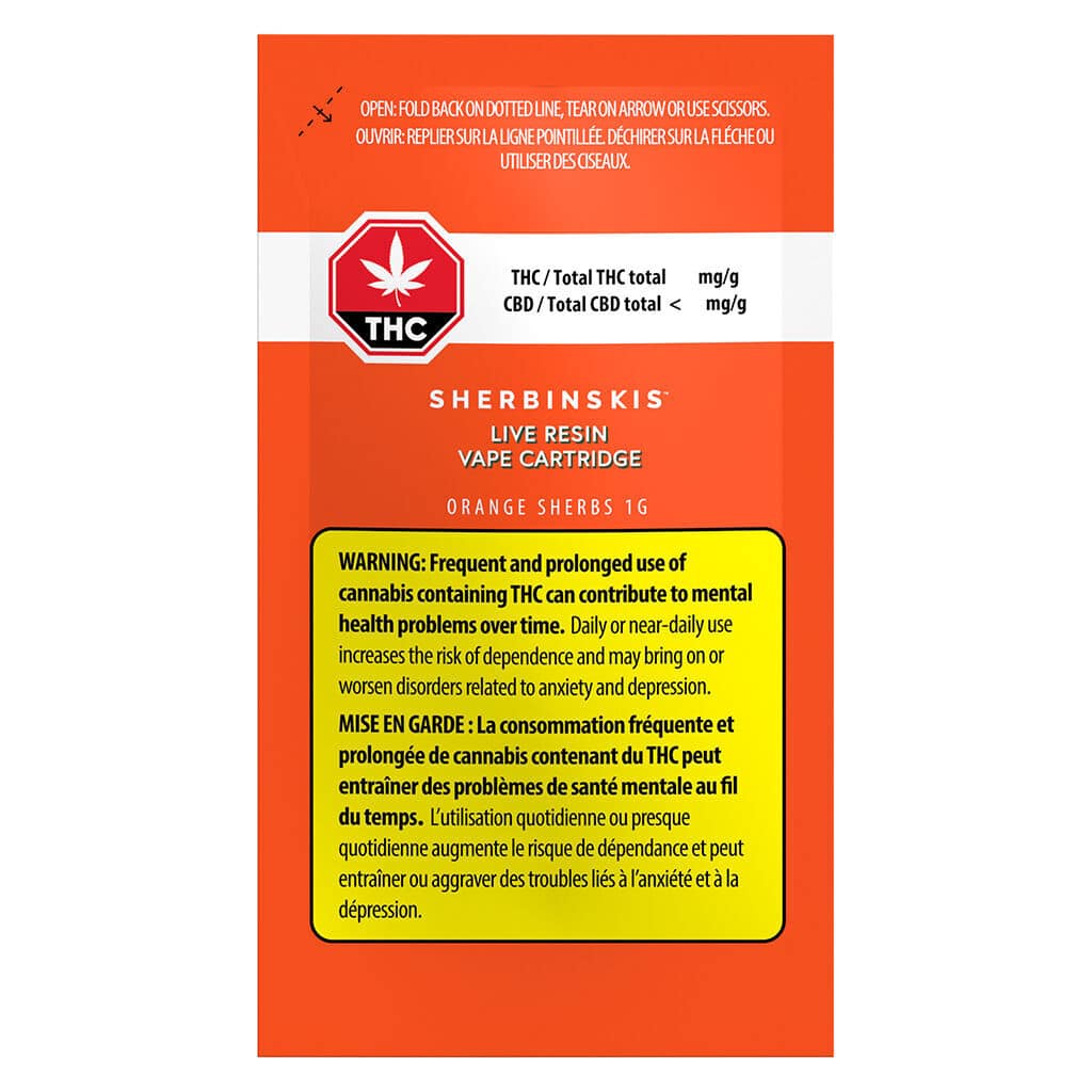 Sherbinskis - Orange Sherbs Live Resin 510 Thread Cartridge Hybrid 1g Group - Image 2