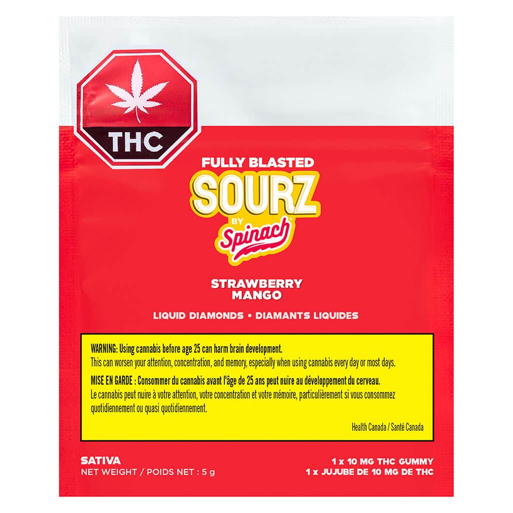 SOURZ by Spinach - Fully Blasted Strawberry Mango Gummies Sativa 10 Pack - Image 2