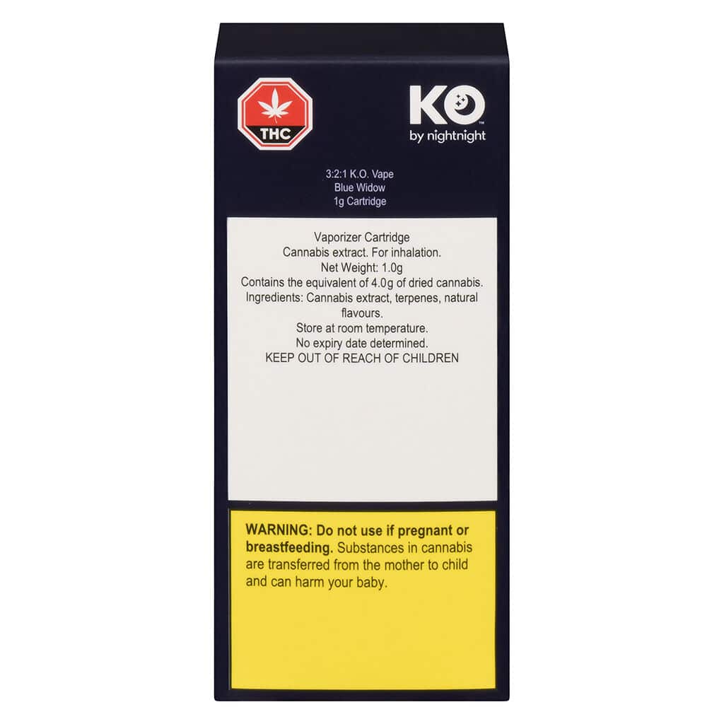 K.O. by NightNight - 3:2:1 K.O. Vape - Blue Widow 510 Thread Cartridge CBN 1g - Image 2