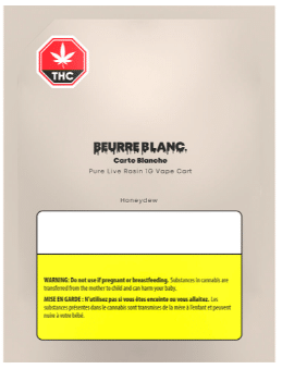 Beurre Blanc. - Carte Blanche Pure Live Rosin Honeydew 510 Cartridge Sativa 1g