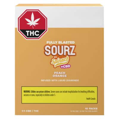 SOURZ by Spinach - Fully Blasted Peach Orange 1:1 THC CBD Gummies 10x10 Pack
