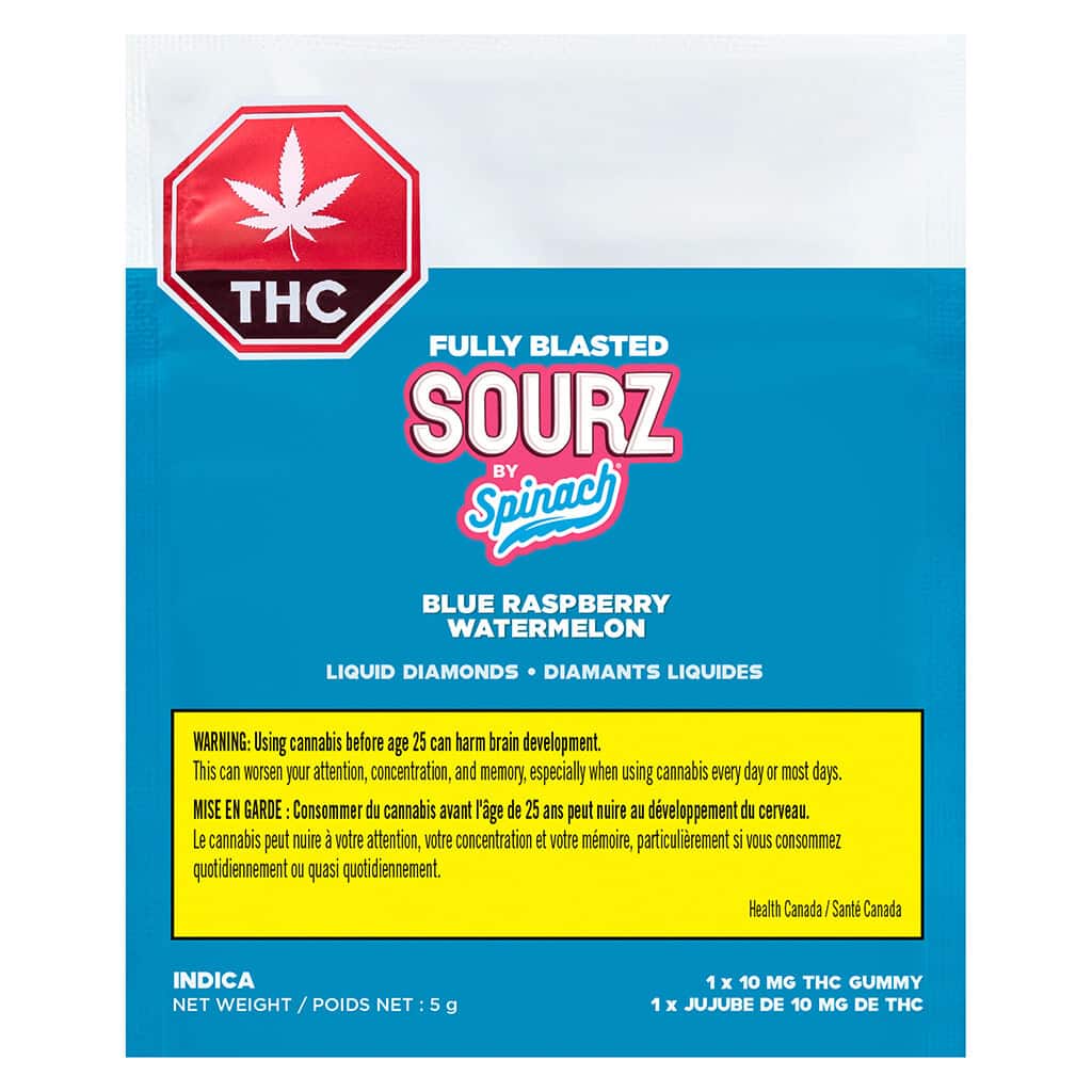 SOURZ by Spinach - Fully Blasted Blue Raspberry Watermelon Gummies Indica 10 Pack - Image 2