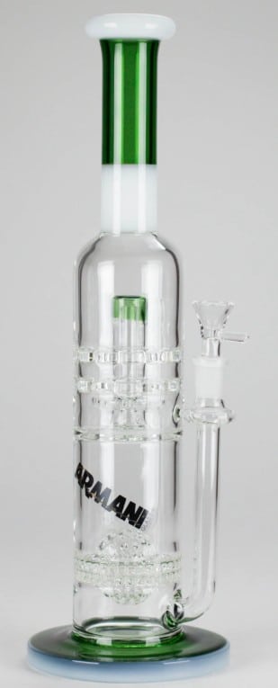 Armani Glass | 16" Double Percolator Bong – Premium Dual-Chamber Water Pipe