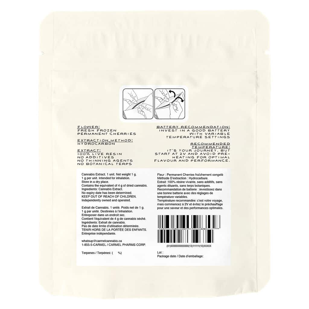Carmel - Permanent Cherries Pure Live Resin 510 Thread Cartridge Indica 1g - Image 3