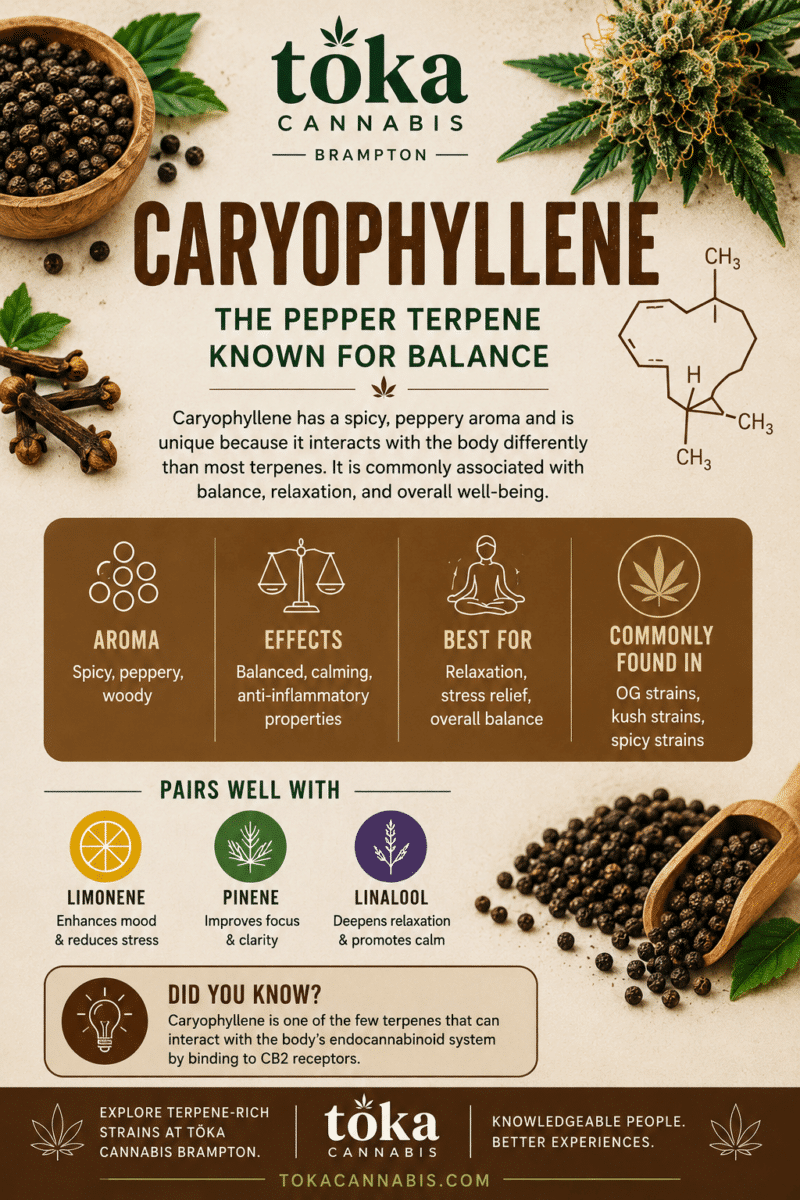 Infographic about Limonene terpene from Toka Cannabis Brampton showing citrus aroma, uplifting effects, and common cannabis strain pairings.